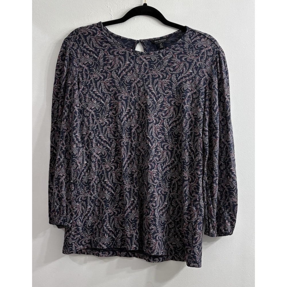 Lucky Brand Womens S Floral Top Blue Purple 3/4 Balloon Sleeve Cotton Modal Boho